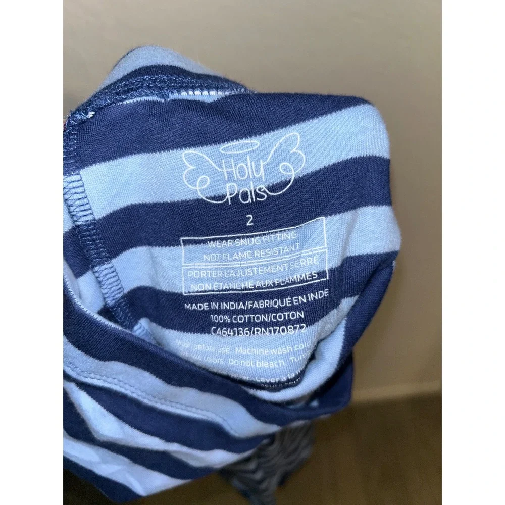 Holy Pals Toddler Boys Blue Striped No Greater Love Pajama Set Size 2 John 15:13